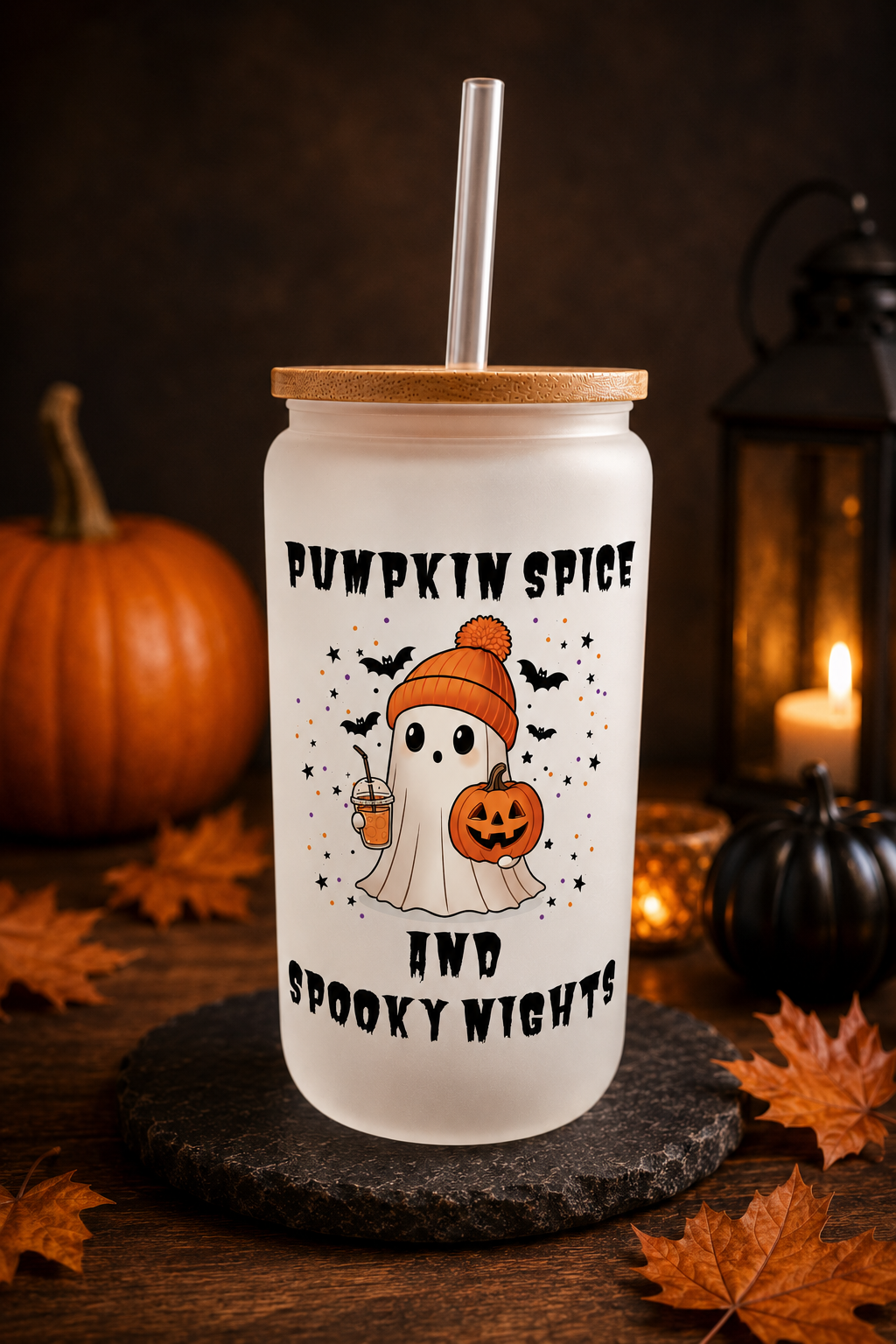 Pumpkin Spice & Spooky Nights Frosted Glass Cup